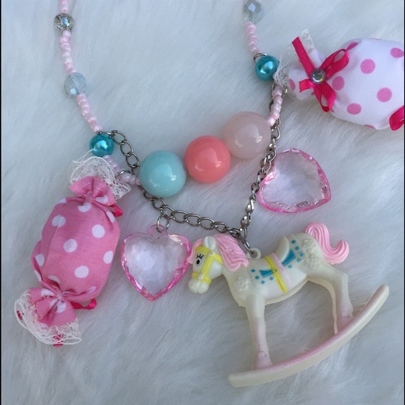 niftyvintagenecklace Jewelry - Kawaii rocking horse necklace pastel girly cute